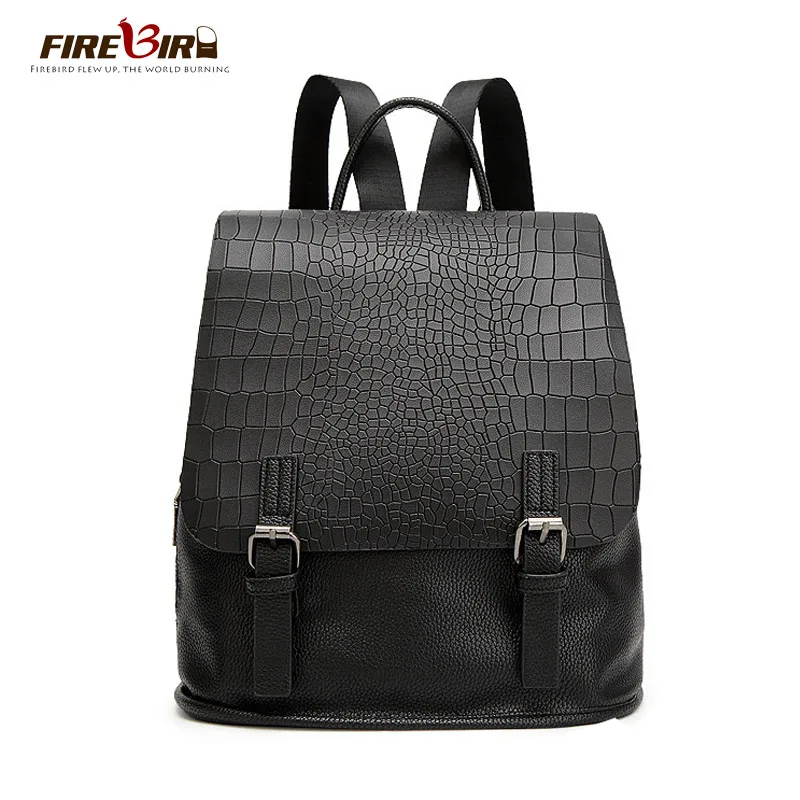 FIREBIRD Good quality Black PU leather Backpack Female Alligator