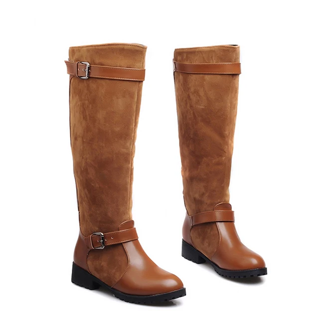 Сезон весна-осень; модные сапоги до колена с пряжкой на квадратном каблуке с круглым носком; женская обувь Martin из искусственной кожи в стиле пэчворк; 913245 - Цвет: brown