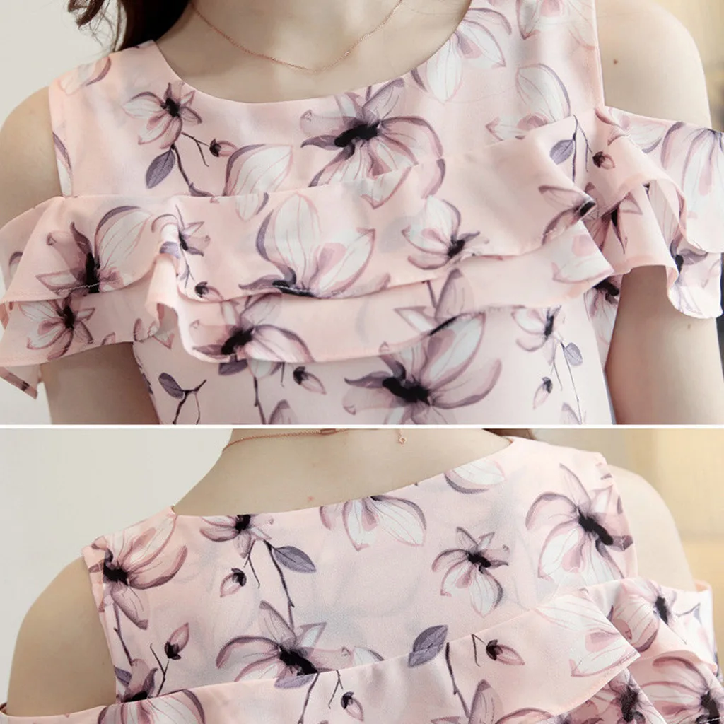 Women Blouse 2019 Summer Women Off Shoulder Ruffles Tops Casual Chiffon Floral Print Blouses