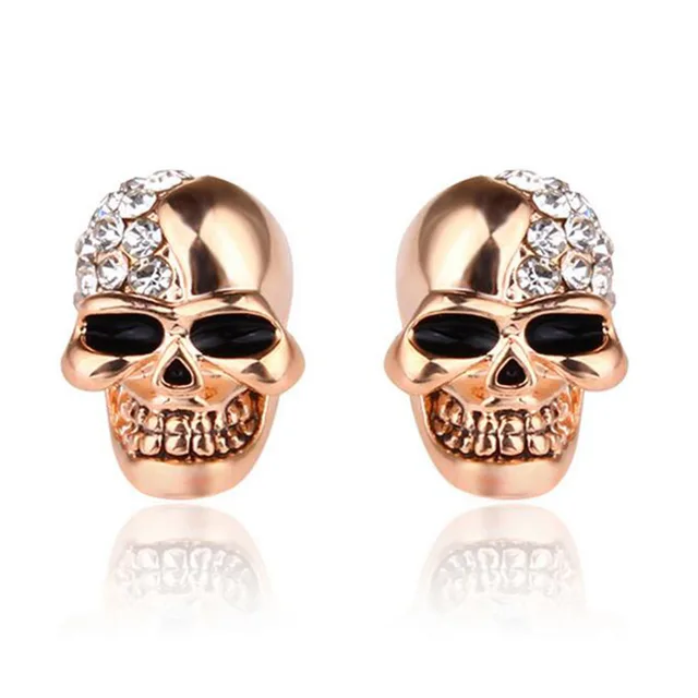 Lubingshine Vintage Rose Gold Skull Stud Earrings For Women Men Punk Lubingshine Vintage Rose Gold Skull Stud Earrings For Women Men Punk Rock Male Ear Piercing Crystal
