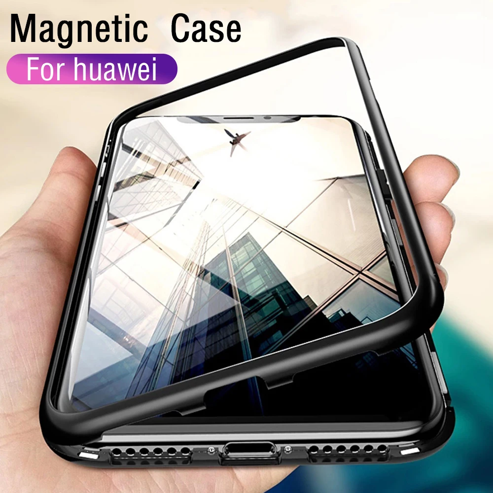 

Magnetic Adsorption Phone Case for huawei honor 10 8x mate 20 X pro p20 lite max p 20 mate20 Tempered Glass Luxury Magnet Coque