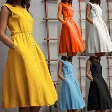 Summer Casual Solid Button Sleeveless Cami Dress Party Dress Vestidos Plus Size vestidos платье платье женское vestidos women Summer Casual Solid Button Sleeveless Cami Dress Party Dress Vestidos Plus Size vestidos платье платье женское vestidos women