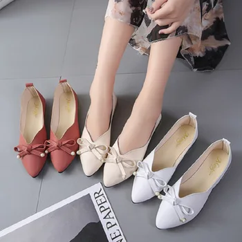 

2019 spring and summer new shallow mouth pointed flat shoes suede bow women's shoes