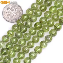 Gem-внутри 7 мм-8 мм зеленый натуральный Перидот кварц драгоценный камень полудрагоценных Круглые бусины для украшений делая подарок на день Святого Валентина