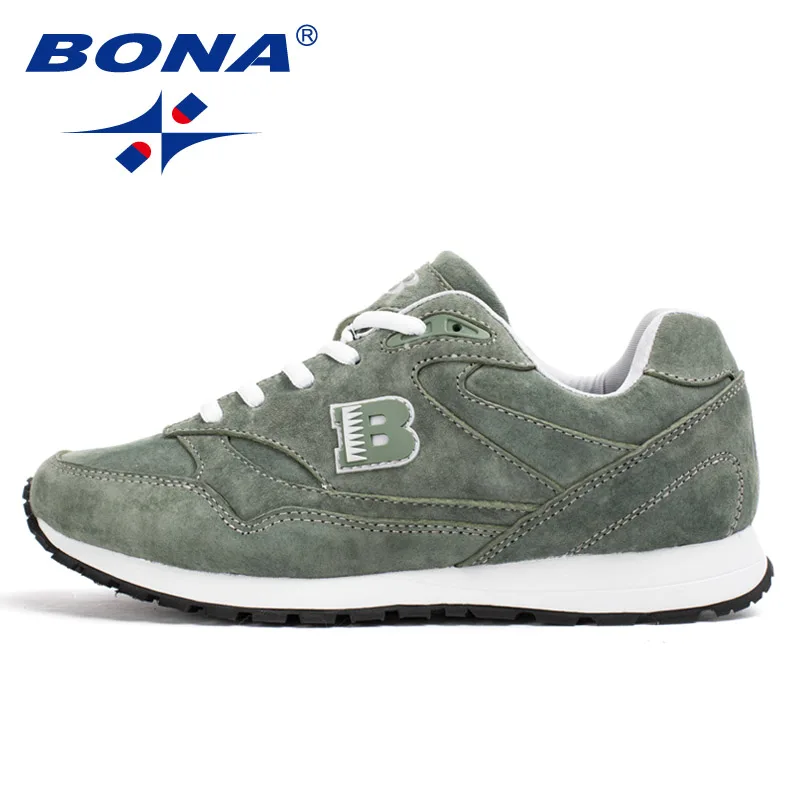 BONA/Новинка; Популярные стильные женские кроссовки из яловичного спилка; дышащая Спортивная обувь на шнуровке; светильник; мягкие уличные кроссовки; женская обувь - Цвет: Light Green