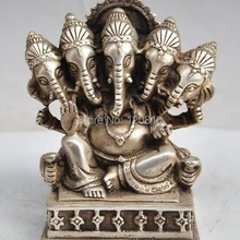 Zhaorui6600022++ китайский Буддизм медь Покрытие-Серебро 5 глава слон Маммоне бог статуя Будды