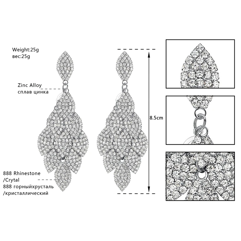 Minlover серебристый лист форма горный хрусталь Свадебные Висячие серьги для женщин Свадебные серьги для подружки невесты, на вечеринку или выпускной вечер ювелирные изделия EH593