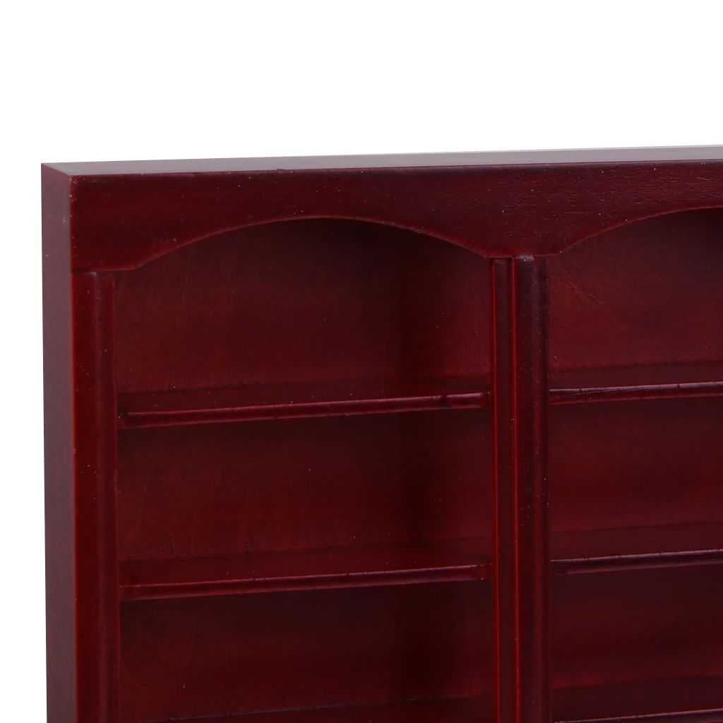 1:12 Doll House Miniatures Wooden Bookcase Bookshelf Study Supplies Study Room Decor - Dark Red