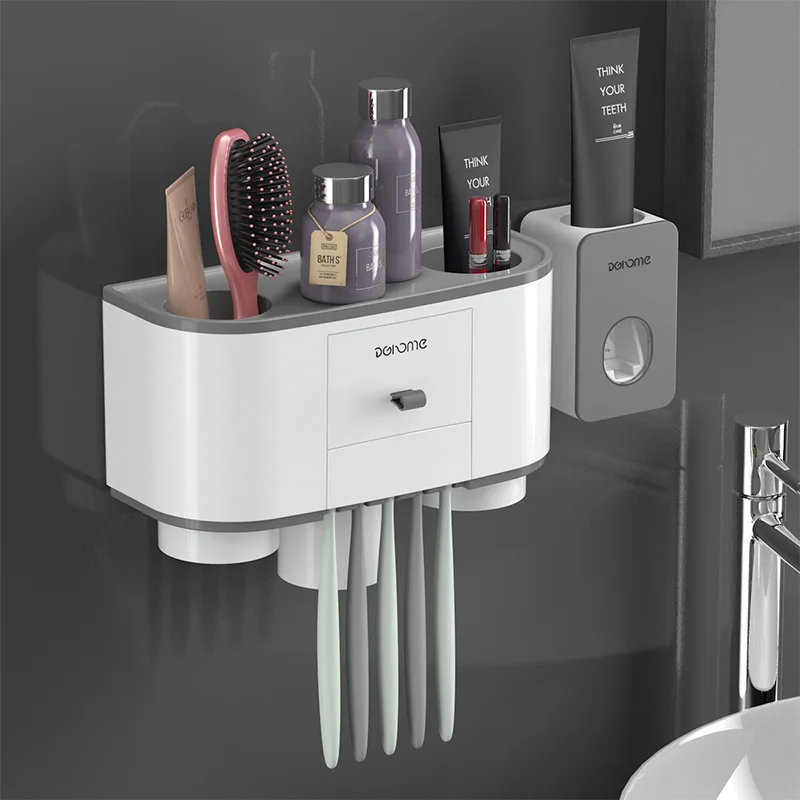 Luxury Toothbrush Holder Toothpaste Squeezer Dispenser Magnetic Storage Cup