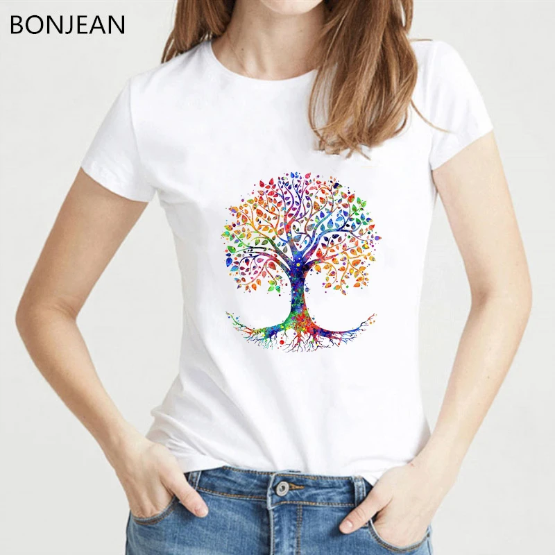 Camiseta con estampado de acuarela de árbol de la vida para mujer, camiseta de cuello redondo para mujer, camiseta para mujer, camiseta para mujer
