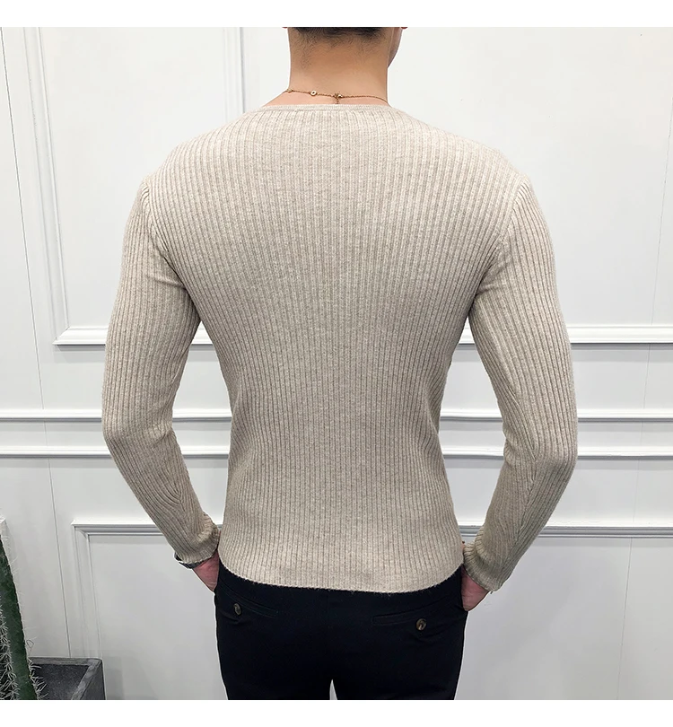 2019 новейший Мужской Повседневный пуловер с v-образным вырезом Мужская Весенняя приталенная рубашка с длинным рукавом мужские свитера