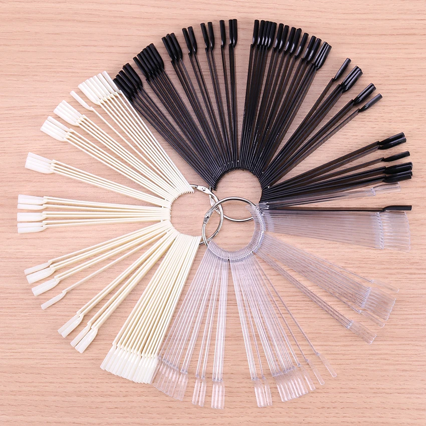 

50PCS/1Set False Nail Tips Color Card Practice Display Tools Transparent White Buckle Ring Manicure Nail Art Tool