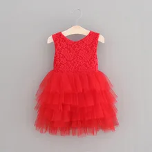 Г. Новые Летние Осенние красные платья для девочек кружевные рождественские новогодние многоярусная кисея, праздничные платья Одежда для детей