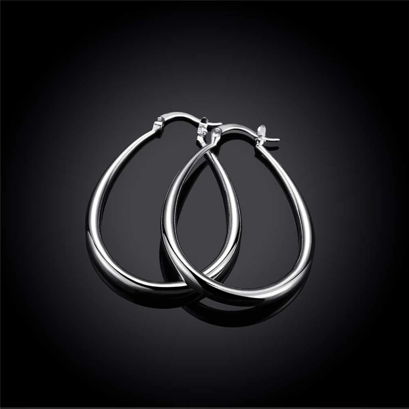 925 Sterling Silver Jewelry Smooth Circle Solid Silver Hoop Earrings For Women Best Gift Wholesale High Quality Jewelry - Image 3