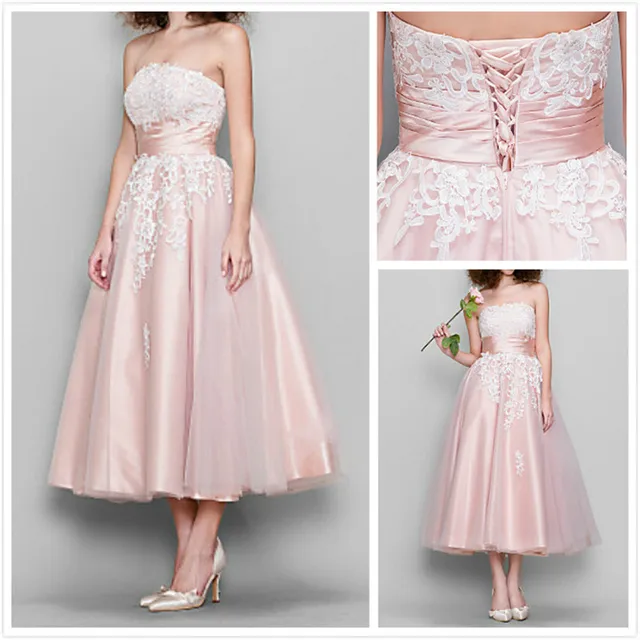 light pink tea length dress