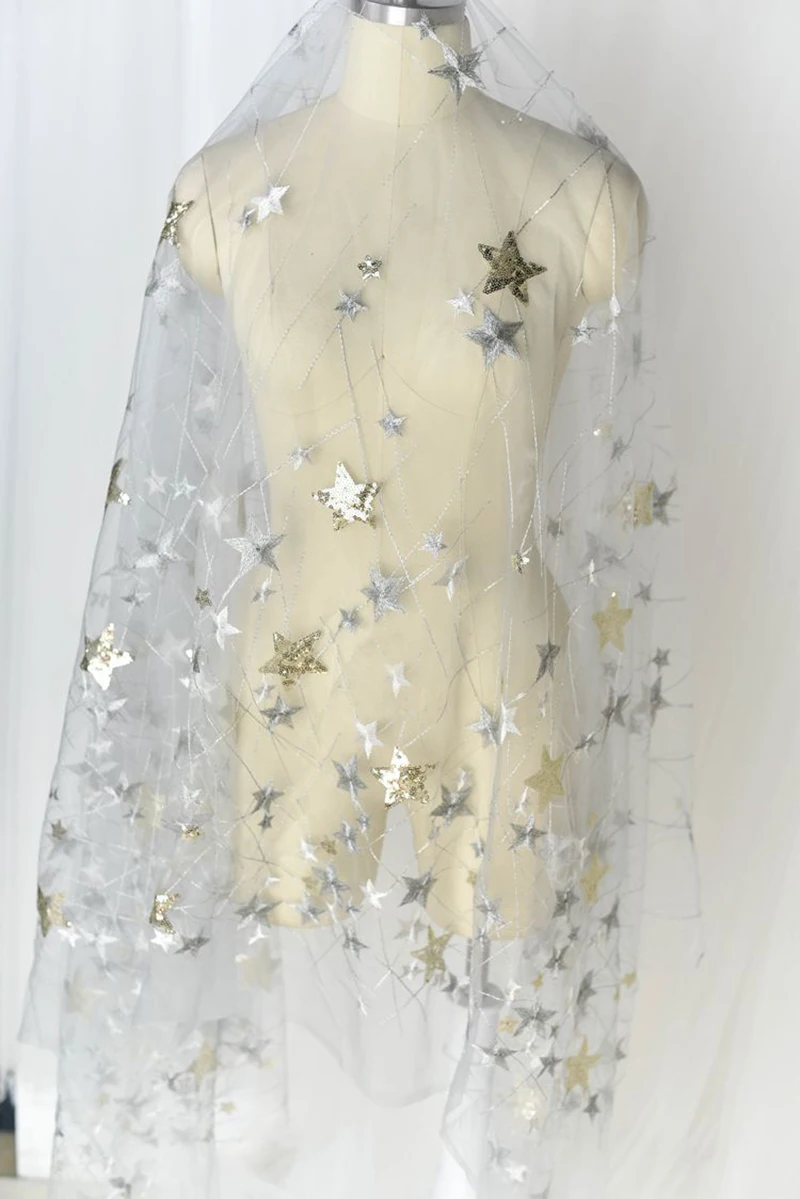 Width130CM блесток вышивка в форме звезды с блестками из тюлевой ткани, ткань для сцены свадебная фата Вечерние вечернее платье-пачка из органзы ткань - Цвет: grey