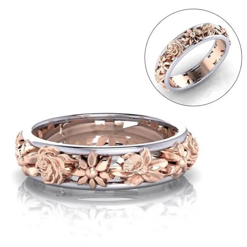 

Creative Rose Gold Hollow Flower Wedding Engagement Ring Gift Promise Rings Jewelry Size 6-10