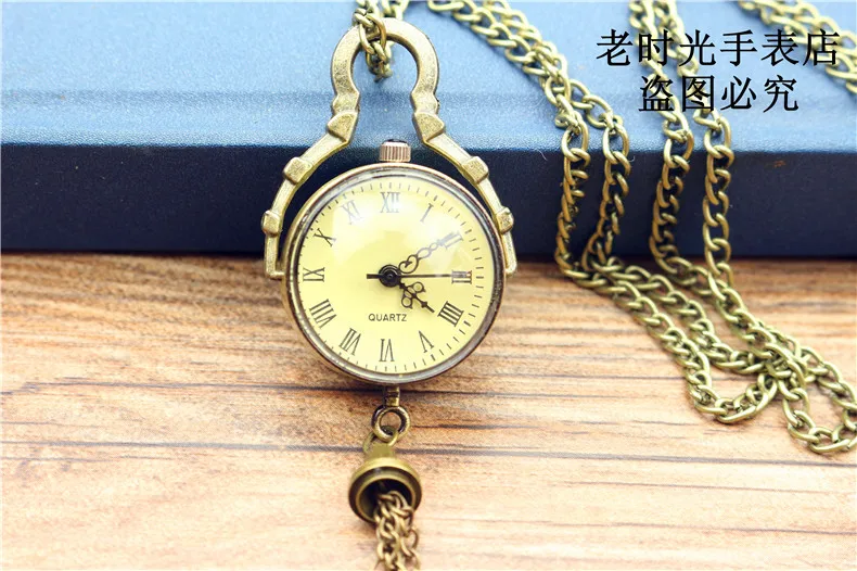 Модные часы Ретро Винтаж бронза кварцевый шар стекло карманные часы цепочки и ожерелья цепи стимпанк оптовая продажа унисекс подарок часы