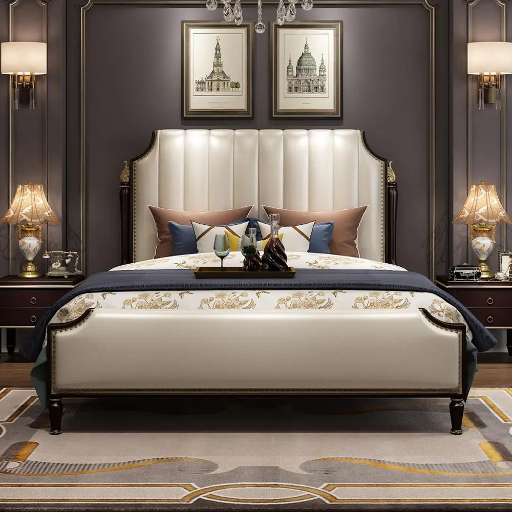 Горячая Роскошная итальянская кровать Классическая старинная кровать европейский дизайн кровати размера king