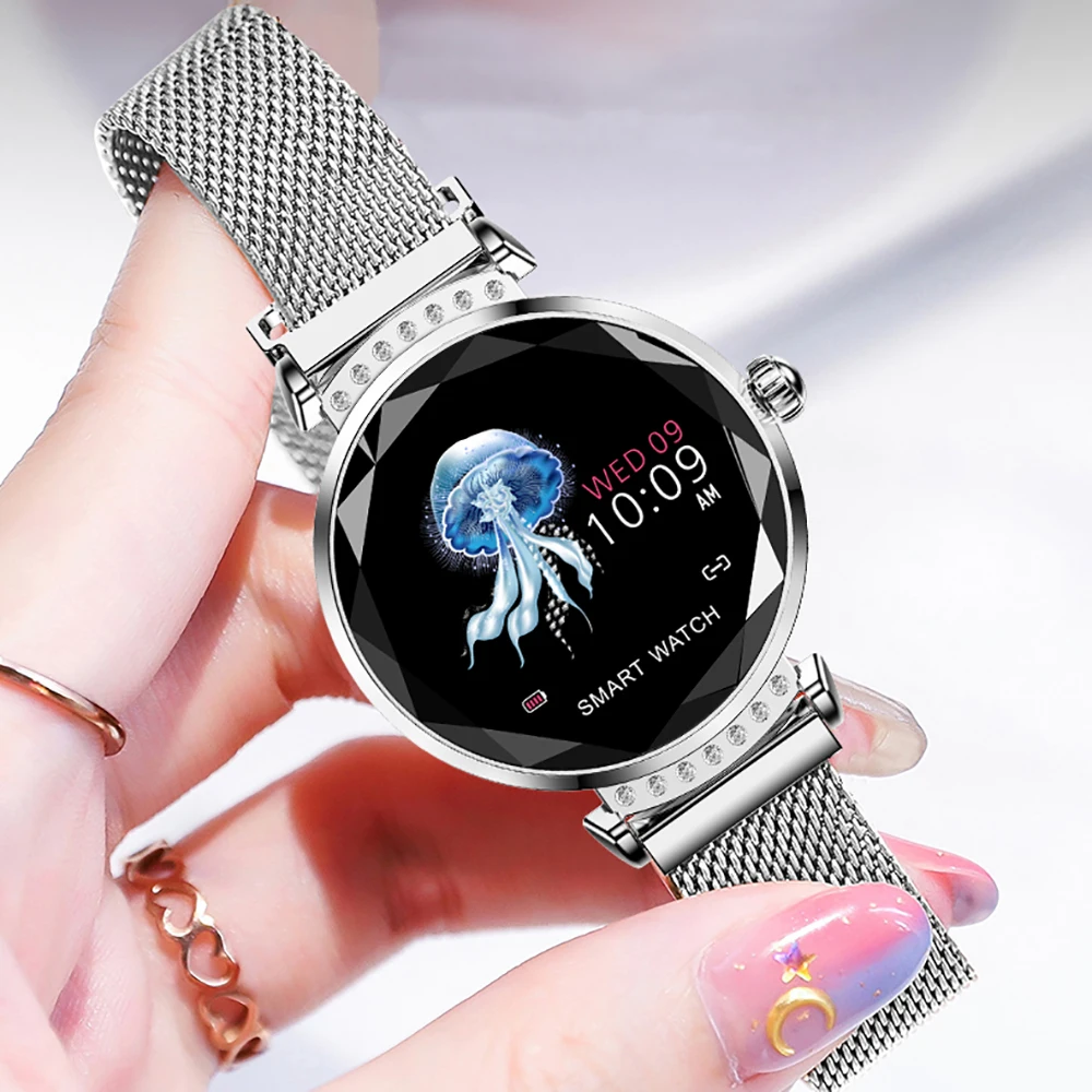 Новейшая мода H2 женские Смарт-часы с 3D бриллиантовым стеклом пульсометр кровяное давление монитор сна лучший подарок дамские умные часы