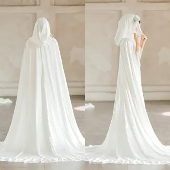 

Modest Silk Satin Wraps Bridal Bolero Shawl Cloak Custom Made Lace Sweep Train Wedding Cape