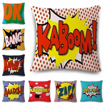 

18'' Square Pop Bang Decorative Pillows Cushion Pop Animation Art Decorativos Cushion Home Decor Pillow Customized Drop Shipping