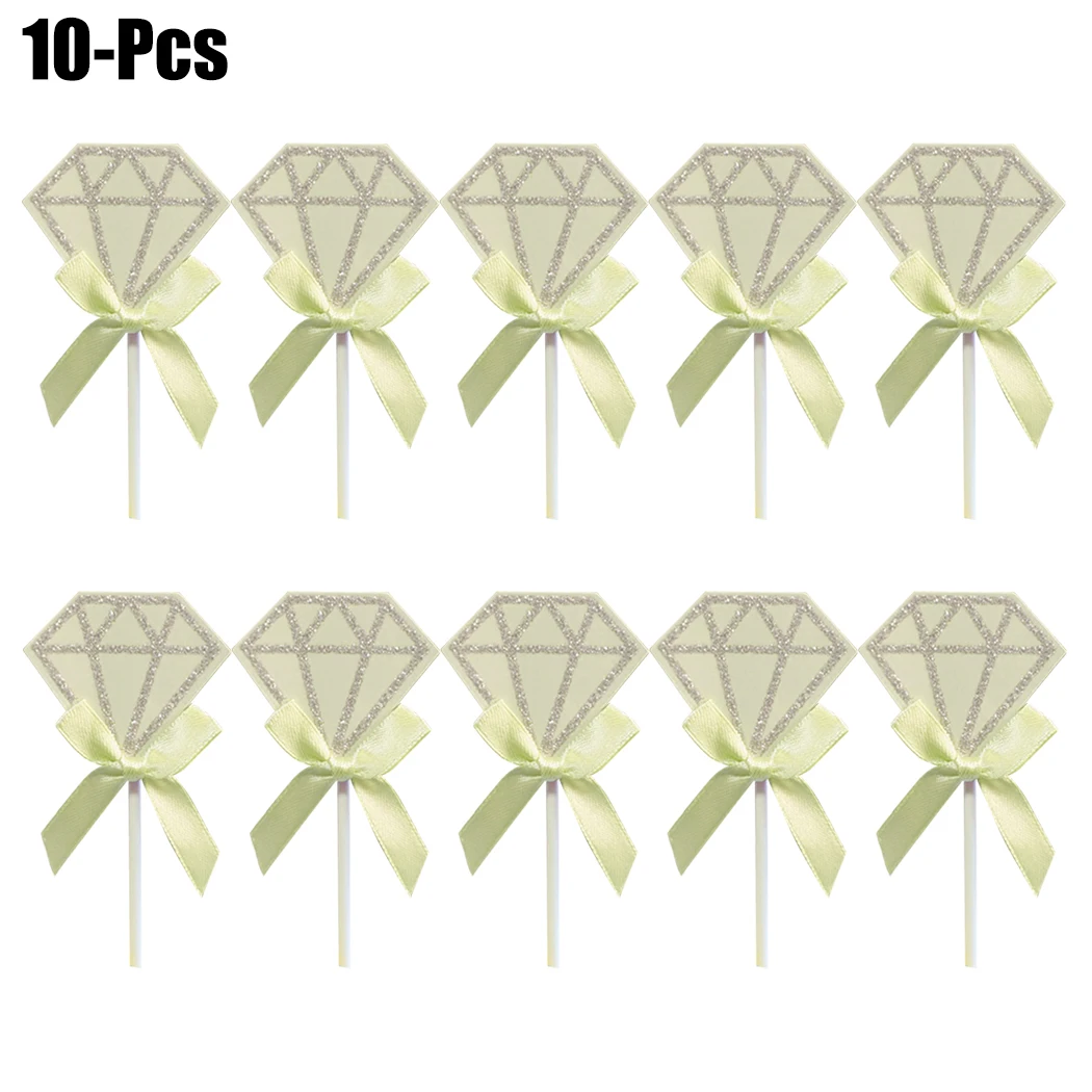 10PCS Cake Topper Glitter Diamond Bowknot Decor Party Cupcake Ornaments |