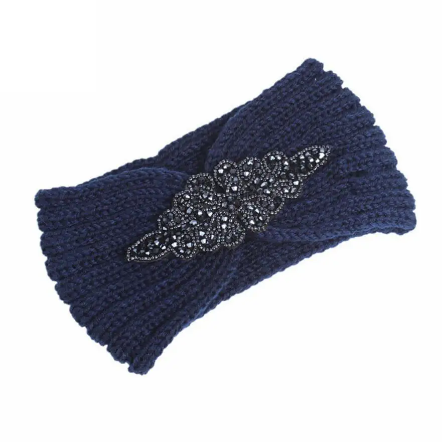 Модные зимние женские Стразы эластичная чалма широкие Стрейчевые заколки вязанные Тюрбан повязка на голову для женщин