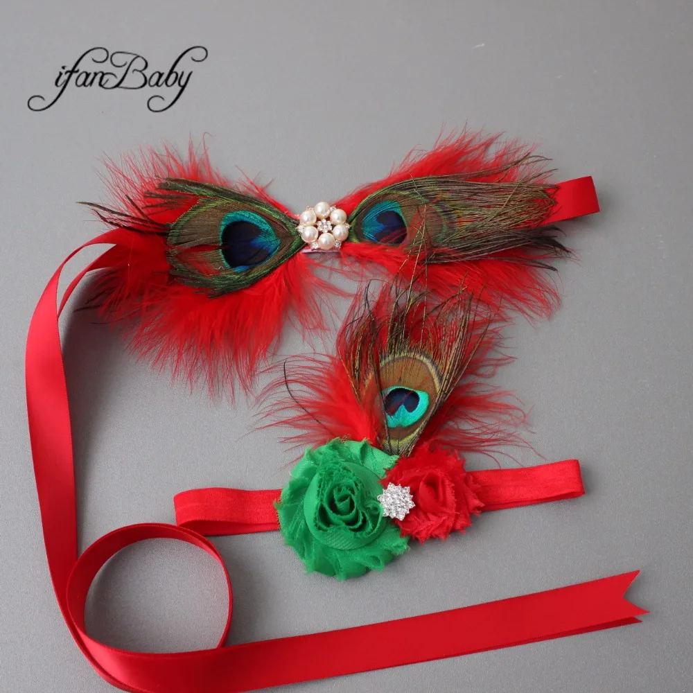 Fashion Chrisrmas flower Belt Girl Woman Sash Belt Wedding Sashes with feather flower headband 1 SET