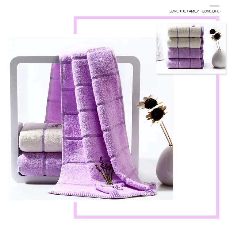 Lavender Embroidered Towels bathroom High Quality Cotton Large Bath Towel for Women travel Absorbent 2 colours Beach Face Towel