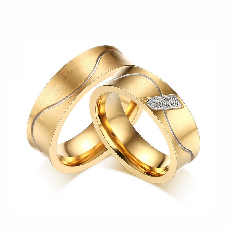 

Trendy Wedding Engagement Ring for Women / Men CZ Zircon Stone Ring Gold-color Stainless Steel lover Jewelry