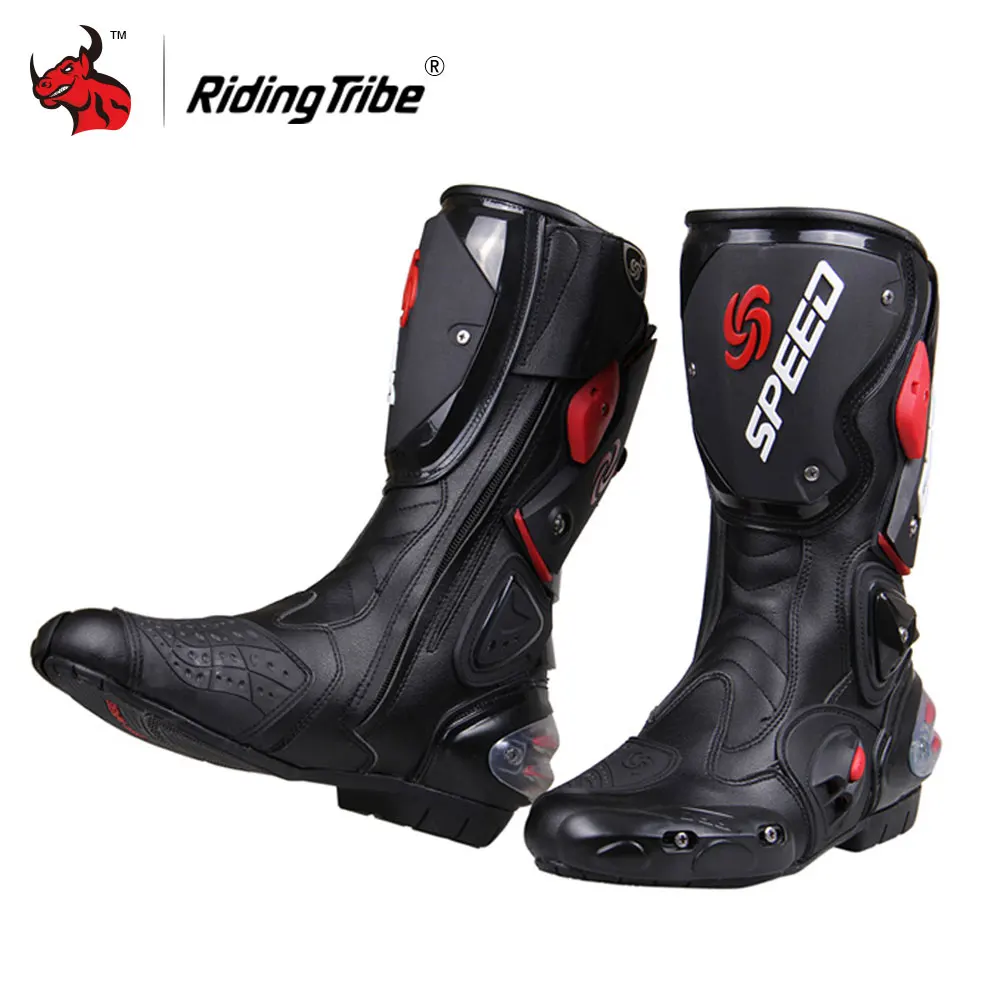 

Riding Tribe Motorcycle Boots Men Motocross Off-Road Motorbike Shoes PU Leather Moto Boots SPEED Racing Dirt Bike Boots Black