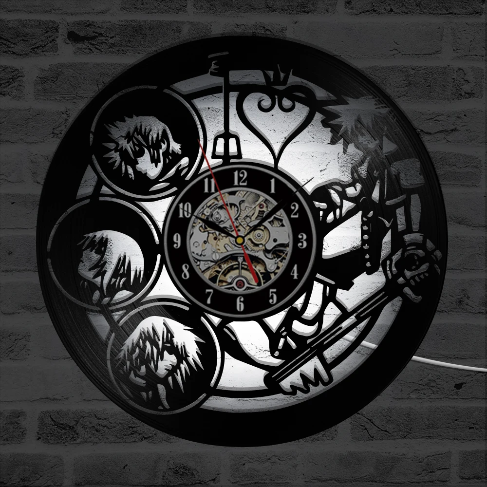 Perfect Handmade Gift for Men and Women Best Gifts Night Light Vinyl record clock Art Finder Kingdom Hearts Video Game Blue Led Light Vinyl Record Wall Clock Original Home Wall Decor Wall Clock
