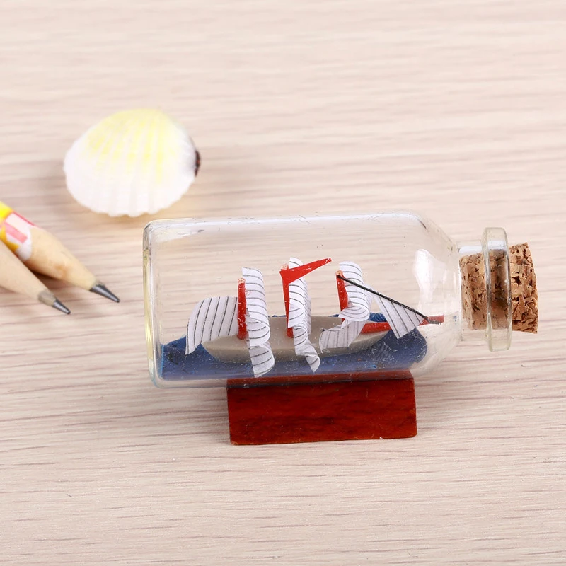 

Figurines Miniatures Mediterranean Style Mini Sailing Boat Drift Bottle Charm Small Cork Glass Home Decor DIY Accessory New