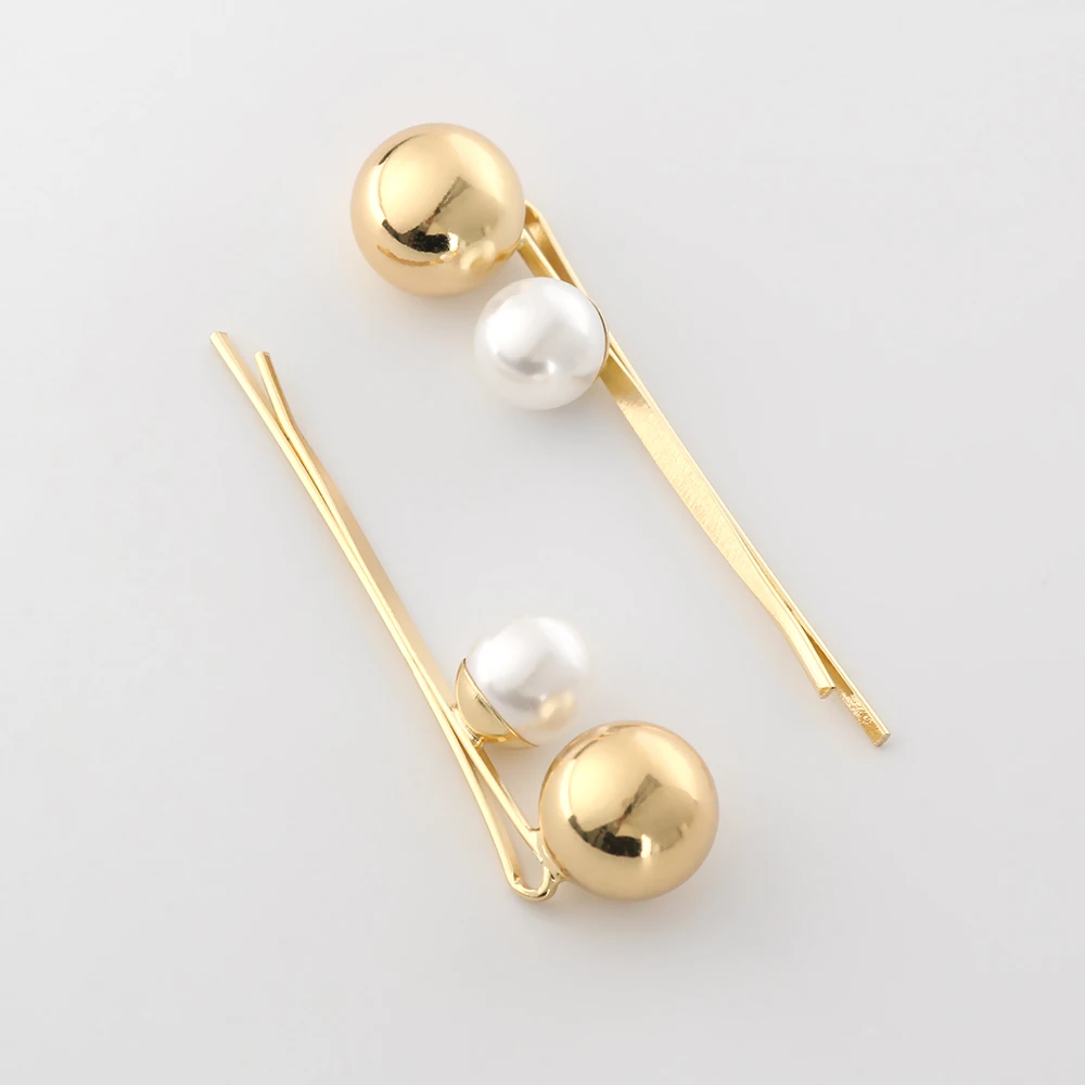

1PC Vintage Fashion Metal Imitiation Pearl Glitter Hairpins Women Korea Metal Ball Hair Clips Simple Barrettes Hair Accessories