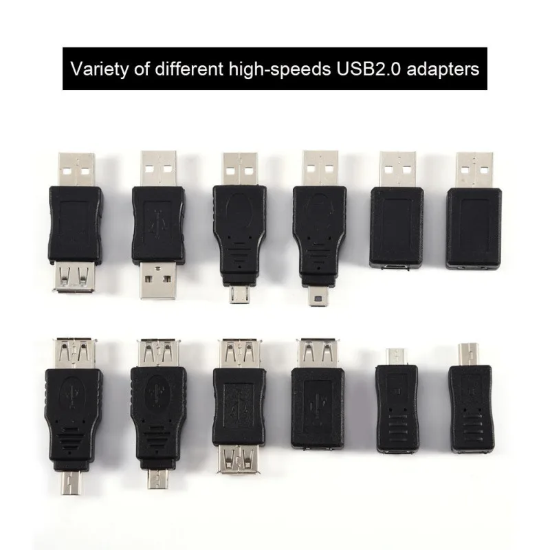 

Universal 12pcs USB 2.0 Male To Female Micro USB Mini Portable Changer Adapter High Speed Convertor Set Black Connector