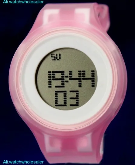 DW363A Round White Watchcase Alarm Silicone Pink Band Ladies Women Digital Watch