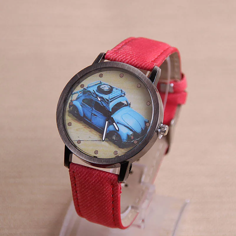 Relojes Mujer ретро автомобиль окрашенный узор Мода для женщин Девушка платье браслет часы кварцевые кожаный ремешок для часов аналоговые наручные часы# D