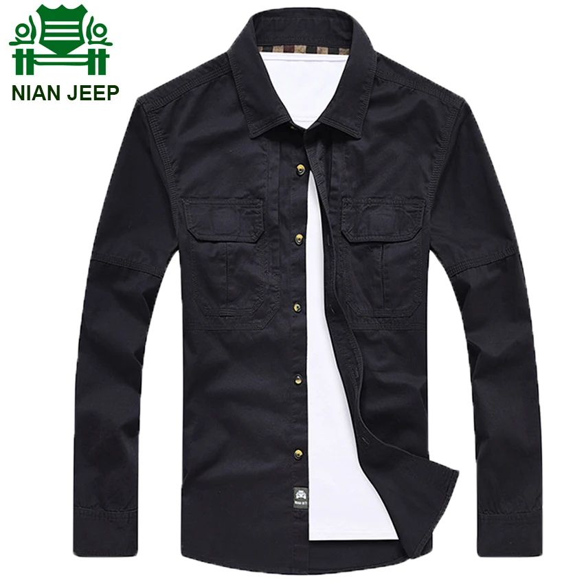 NIAN JEEP Brand Clothing Fashion Solid Shirt Men Dress Plus Size M 4XL Casual Shirts Men 70in