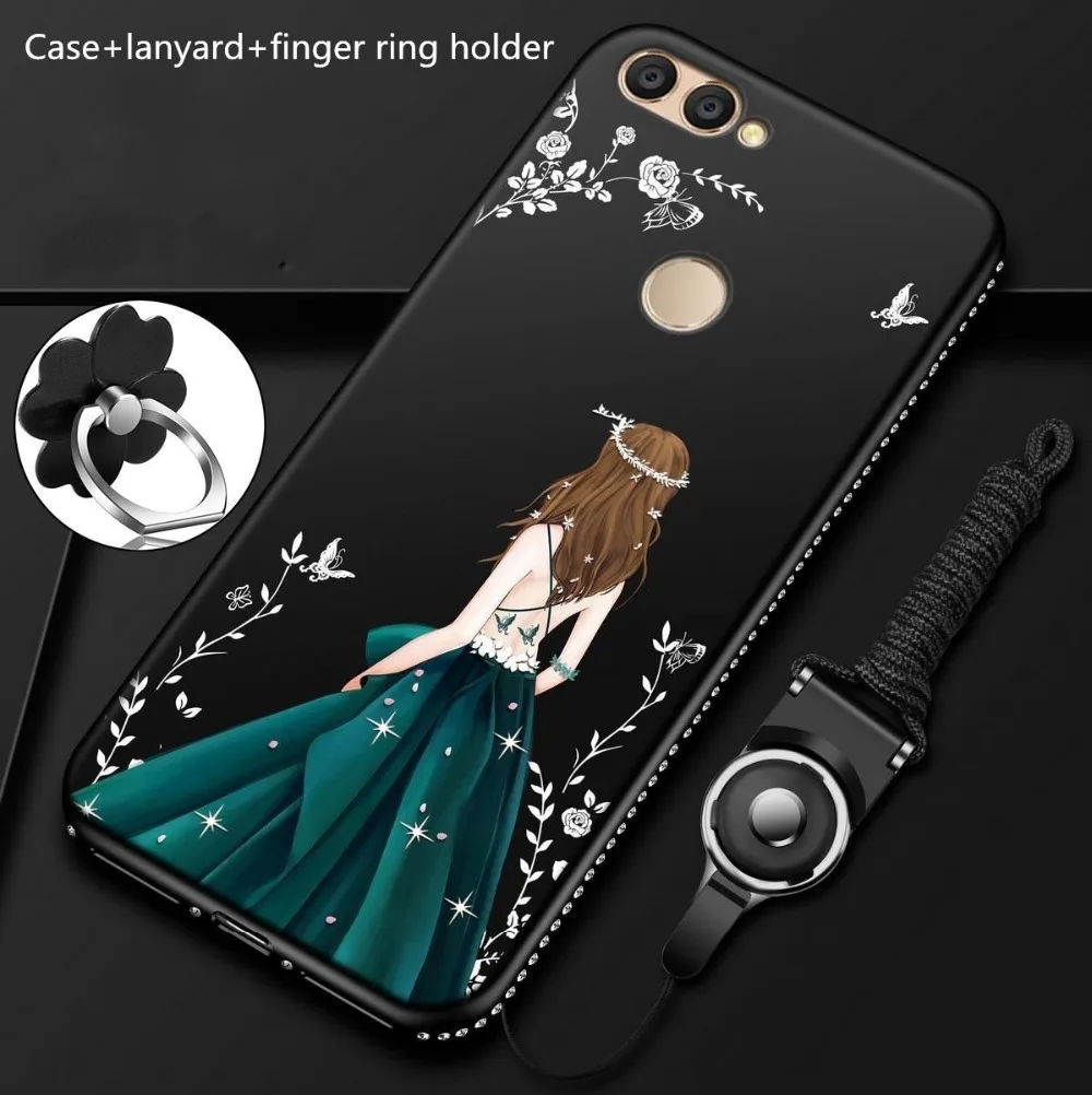 

soft Case For Huawei P Smart Case on Huawei PSmart patterns ring holder rope Cover for Huawey P Smart Phone Coque Fundas