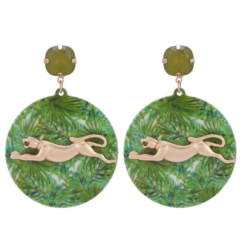 Sehuoran leopard Boho Oorbellen Resin Drop Earrings For Women Round Pendientes Earrings Fashion Jewelry wholesale  (3)
