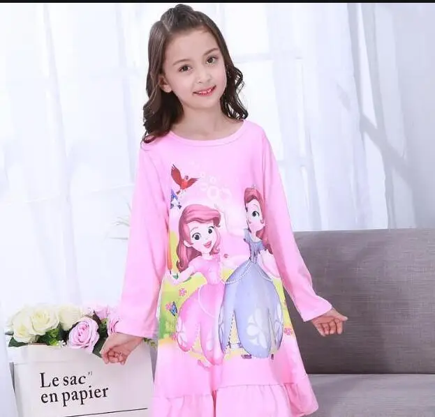 Retail Spring Autumn Big girls Nightgowns Pajamas kids long sleeved nightdress cute cartoon child female baby sleeping Underwear - Цвет: style 16