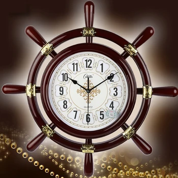 

Mediterranean Wall Clock Modern Design Wooden Wall Clock Vintage Electronic Kitchen Watch Home Decor Silent 3D Large Luxury 4B68