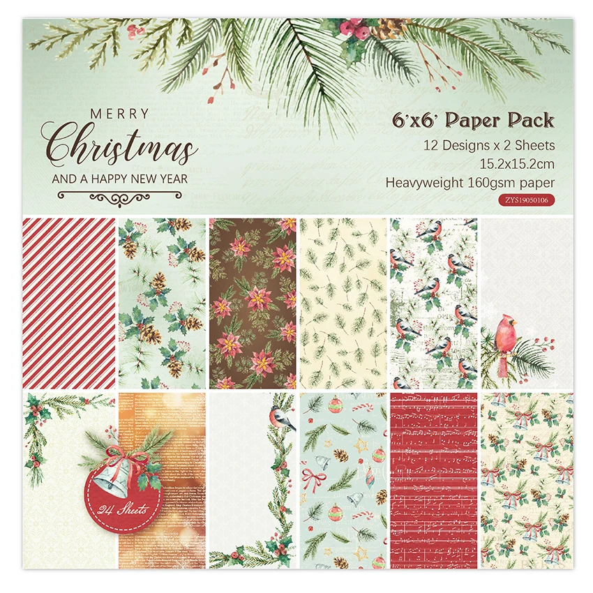 24 sheets 6"X6" Merry Christmas patterned paper Pad Scrapbooking paper pack handmade paper craft Background pad Alinacraft