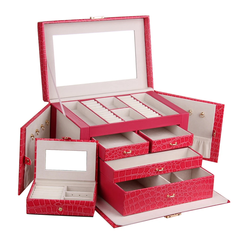 New Extra Large Faux Leather Jewelry Box Luxury Gift Storage Case Rose Handbag Rings Necklace