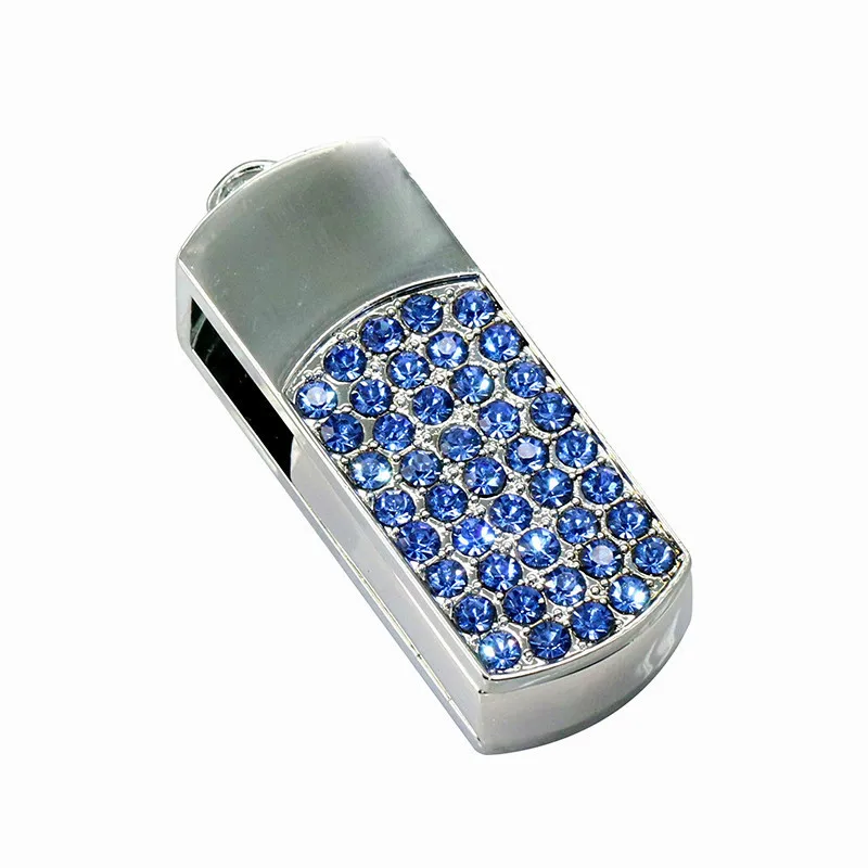 Мини кристалл вращающийся ювелирный хранилище памяти 8 ГБ 16 ГБ 32 ГБ металлический алмаз ожерелье в виде ручки Флешка Usb флеш-накопитель подарок для девочек - Цвет: Синий