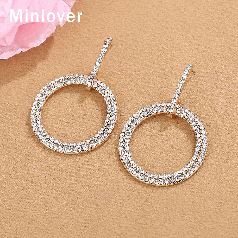 Минималистичные большие круглые висячие серьги Minlover Стразы для женщин черные