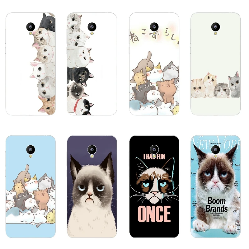 

M-L2-For Meizu M2 Mini Phone Case For Meilan M2 Gel Transparent for Meilan 2 Ultra Thin Cover Silicon Funny Cat Pattern Capa