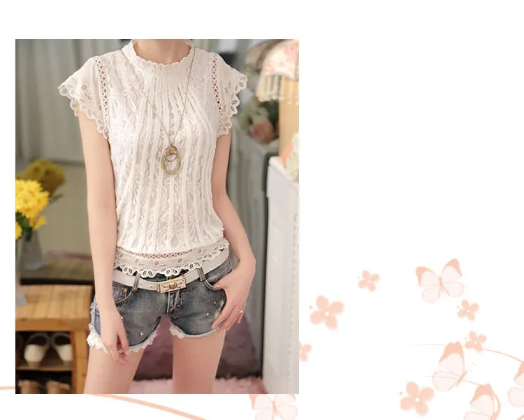 Short Petal Sleeve Floral Lace Tops Chiffon Blouse Shirt (Us 2-16)