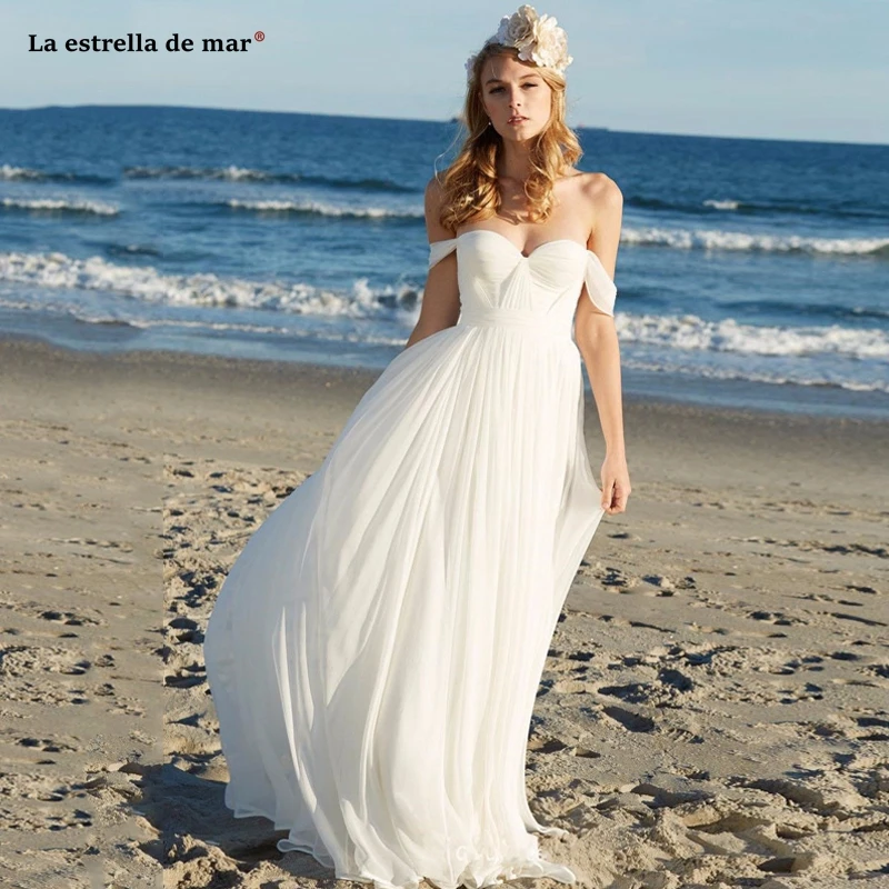 

abito da sposa new sexy V neck OFF shoulder chiffon A Line ivory simple beach wedding dress long brautkleid abito da sposa cheap